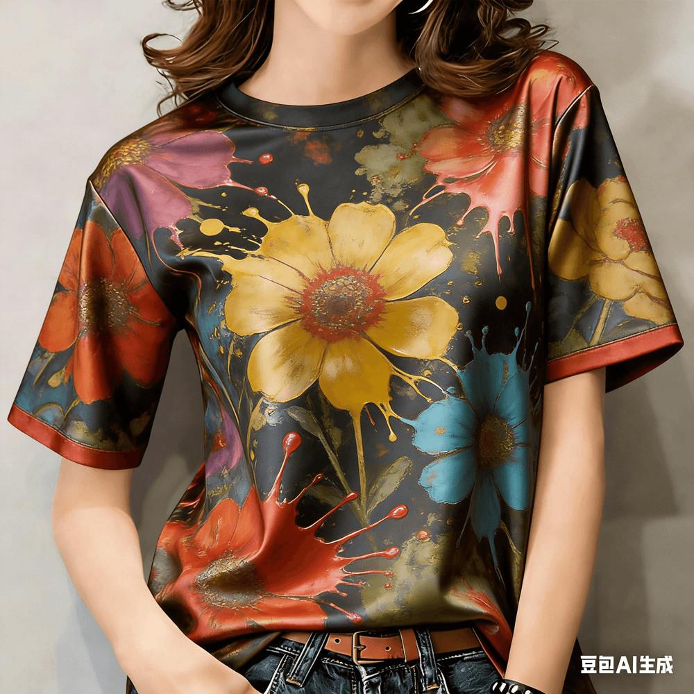 Casual Printed T-shirt - Water Splashing Festival Theme 2XS