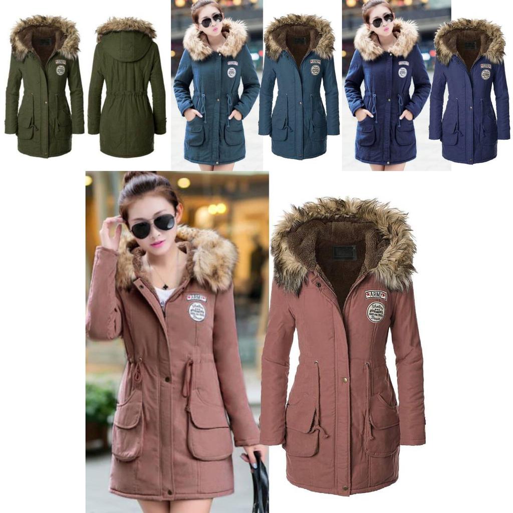 New Women's Warm Cotton Jacket With Fur Collar Hooded Parka For Winter