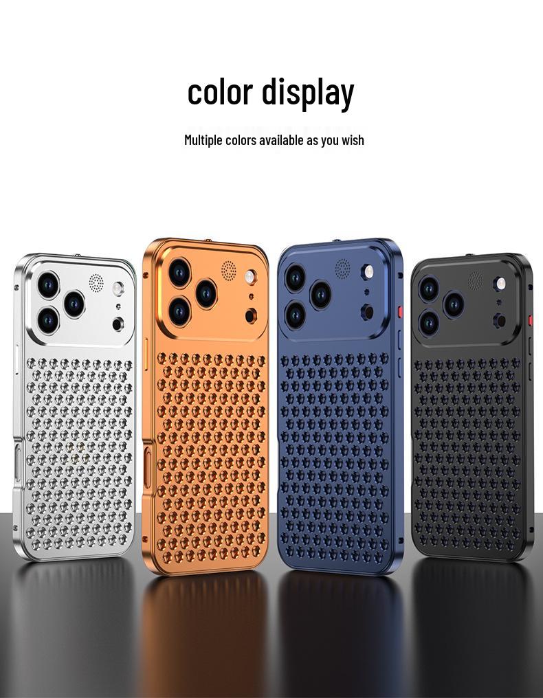 Compatible Aluminum Alloy Heat Dissipation Spring Buckle Case for iPhone 17 Pro - Metallic Anti-Drop Protection.