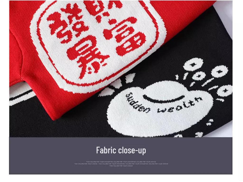 Herrstorlek Festlig Röd Stickad Tröja - Stjärntecken Rund Hals, Höst/Vinter, Exklusiv Känsla, Perfekt för Par