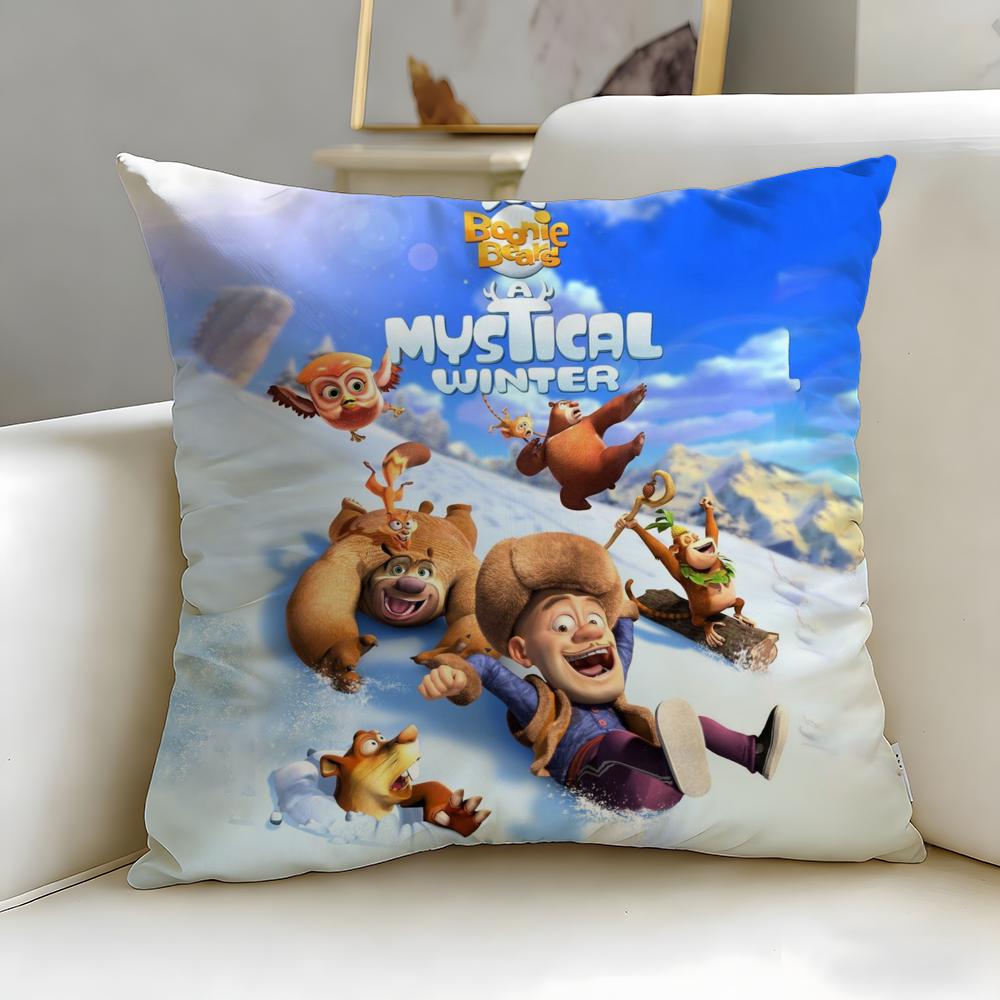 classic cartoon Boonie Bears Cushion Cover Soft & Easy-Wash Pillow Case – Versatile for Couch, Bed, Travel and Office