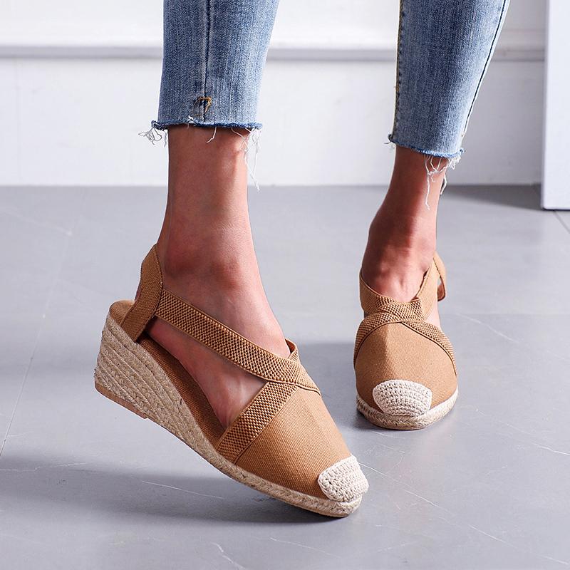 Fashion Women Sandals Summer Fashion Solid Color Espadrilles Casual Cross Belt Casual Wedge Sandal Fashion Outdoor Beach Ladies Shoes