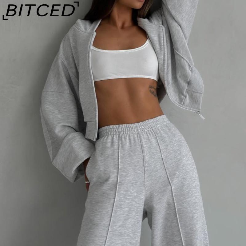 BITCED Casual American-style Autumn/winter Cardigan Set Sporty Streetwear-inspired Long-sleeved Women's Jacket and Trousers Two-piece