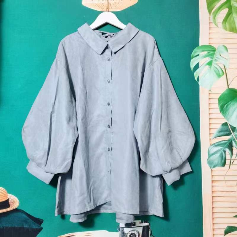 

Export Export Original Order Gingham Half Sleeve Shirt Dress Lantern Sleeve Stylish French Dress Niche Style Princess Style Smog gray rear lace F free size