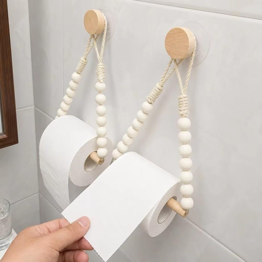 Hemp Rope Design Roll Paper Dispenser Punch-Free Wall-Mounted Toilet Paper Rack  Home Organizer