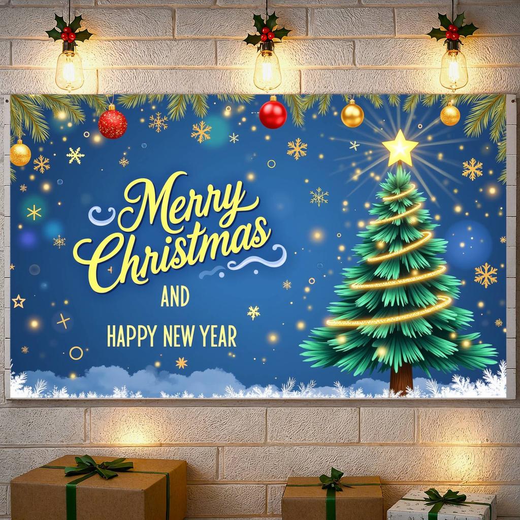 New Year Banner Winter Theme Christmas Decoration Banner Holiday Banner Blue Background For Festive Party Holiday Celebration