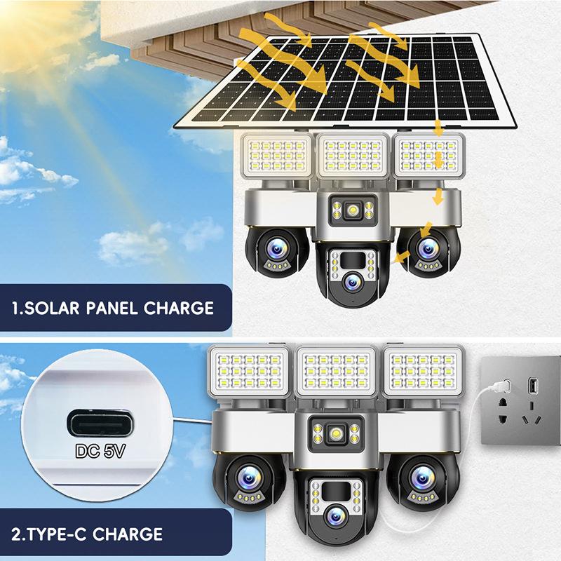 Outdoor Solar Surveillance Camera HD Night Vision Low Power Consumption Multifunctional Three Ball Street Light Camera
