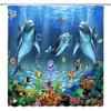 Underwater Dolphin Blue Shower Curtain Ocean Cartoon Whale Boys Animal World Marine Life Tropical Fish Fantasy Sea Coral Reef Seabed Bathroom