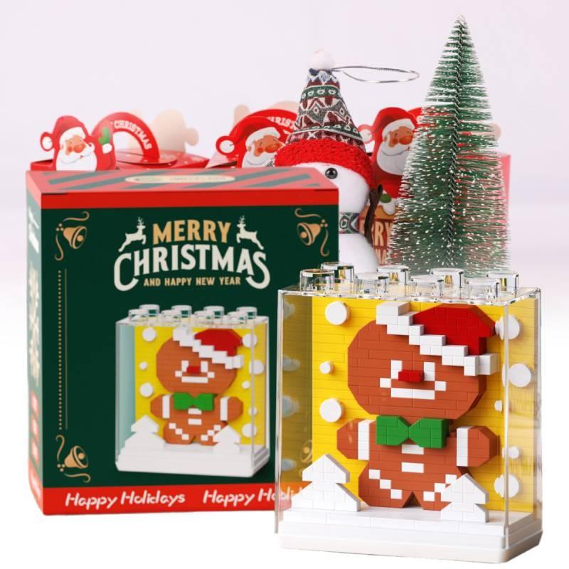 Kreatives Weihnachtsgeschenk Baustein-Set mit Weihnachtsmann und Feiertagsthema