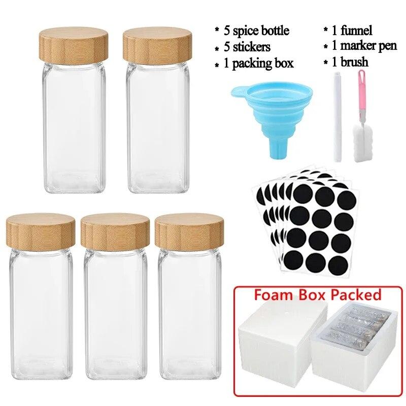 3/12 szt. Szklane słoiki na przyprawy z bambusową pokrywką pojemniki na przyprawy sól pieprzniczki pojemnik na przyprawy zestawy do przechowywania w kuchni Hot