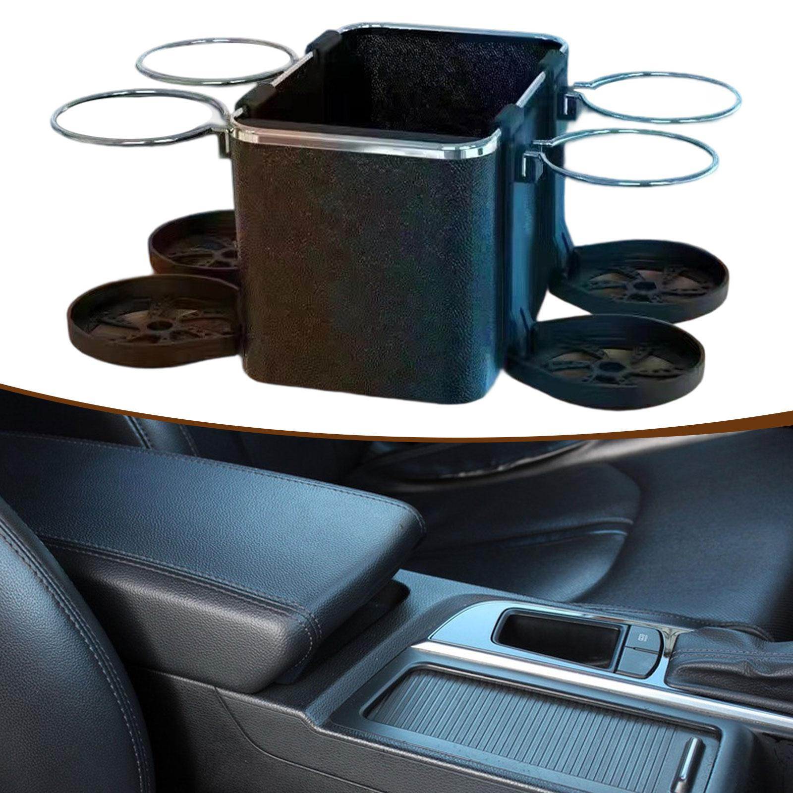 

Car Armrest Storage Box Organizer with 4 Cup Holders Easy to Install Universal Tissue Holder