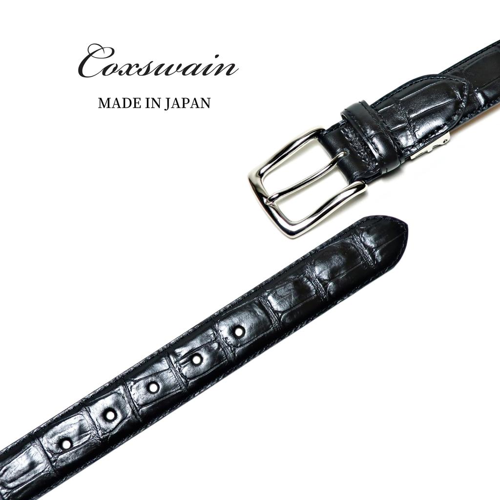 Coxswain Belt for Genuine Crocodile 30mm Made in [COXSWAIN] Men, Leather, Black, Embossed, Width, Japan, CW20210-19