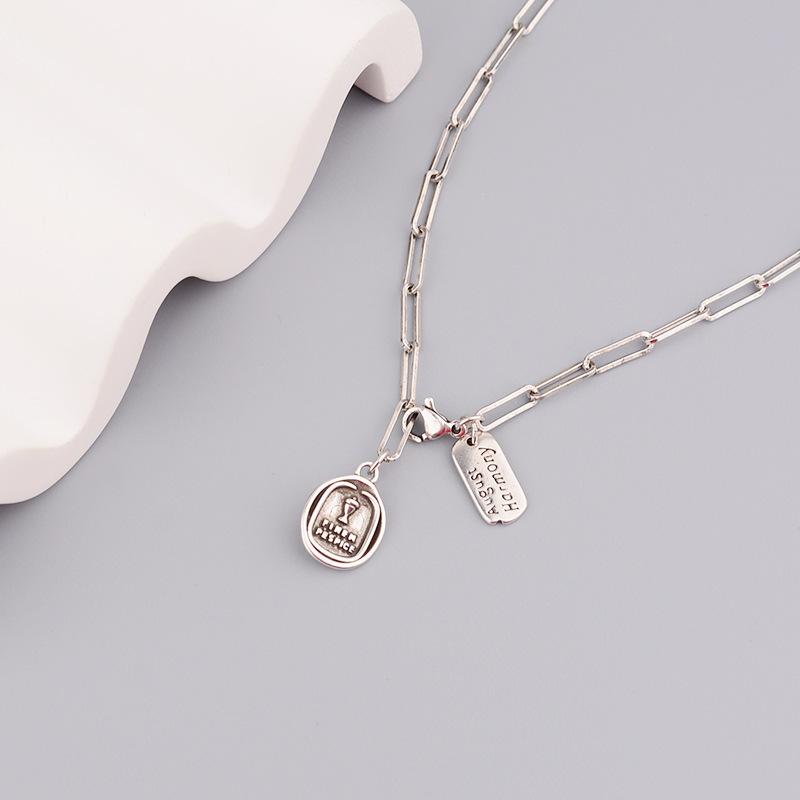 Retro Champion Trophy Pendant English Square Necklace Men S And Women S Trend Personality Jewelry