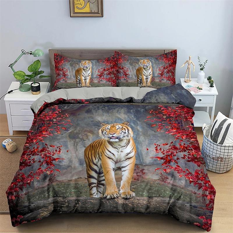 3D Tiger Duvet Cover Soft Comforter Cover Animal Bedding Set Tiger Pattern Quilt Cover for Bedroom Decor 2/3Pcs King Queen Size