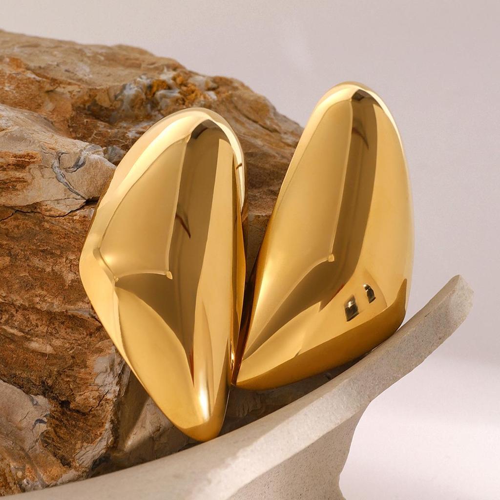 Jieding Exaggerated 18k Gold-Plated Stainless Steel Stud Earrings - Elegant Color-Preserving Jewelry