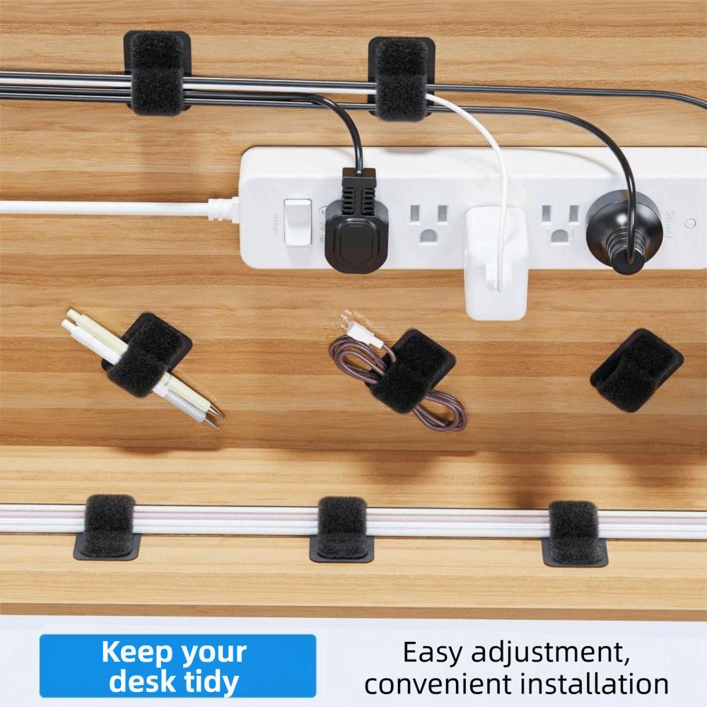 41Pcs Under Desk Cable Management Band Set Adjustable Hook and Loop Tape Data Cable Storage Nylon Ties Hidden Cord Organizer