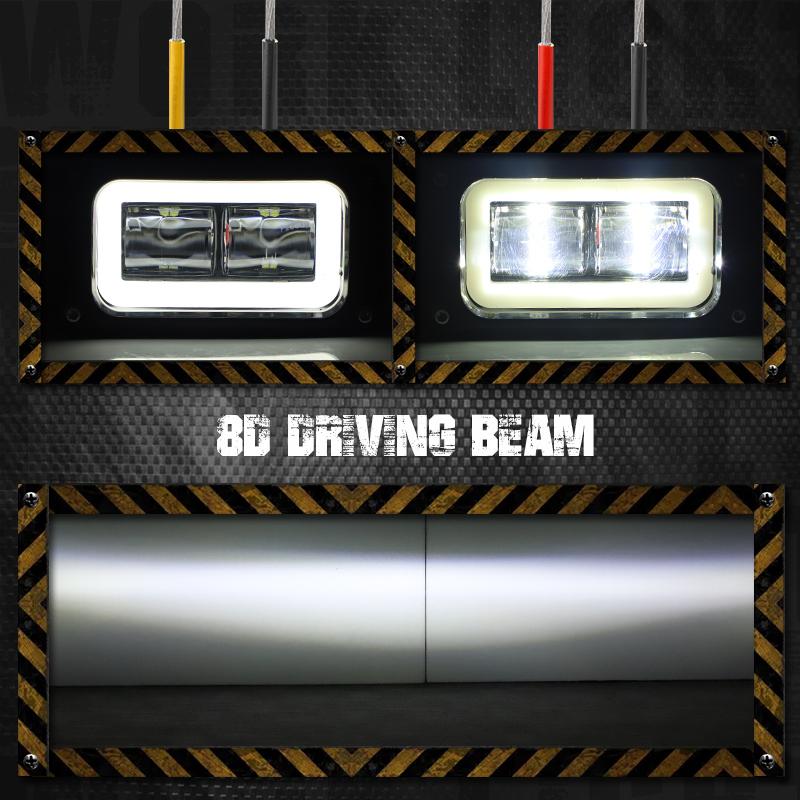 4-inch 8D Lens LED Rectangular Work Lamp Angel Eyes Halo Driving Light Reverse Fog Light for Car Truck ATV Motocycle UTV Pickup
