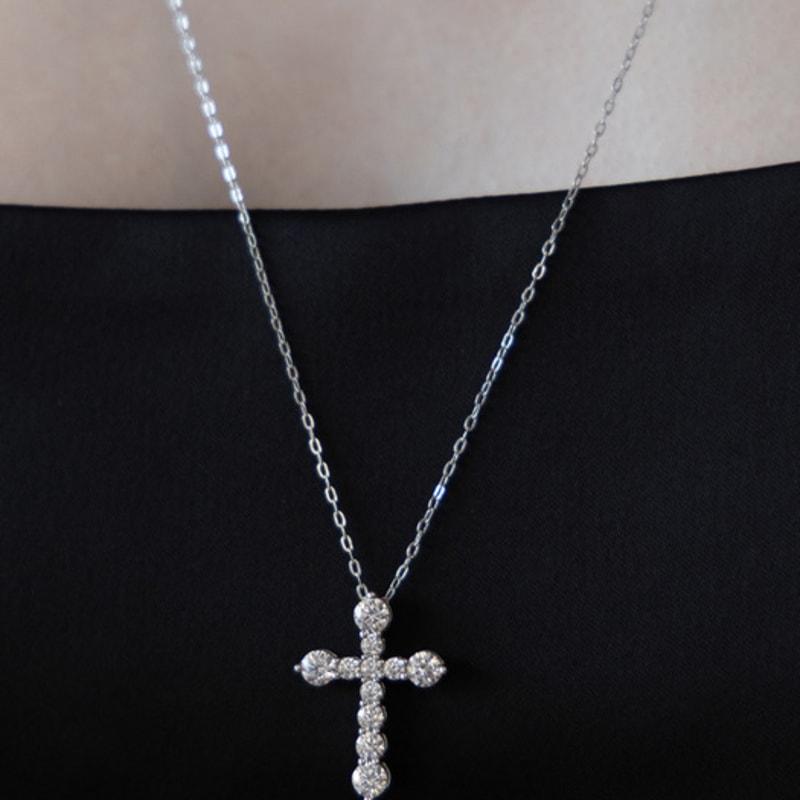 Tatiana (925 Silver) Dazzling Cross Pendant Long Necklace NZ2481