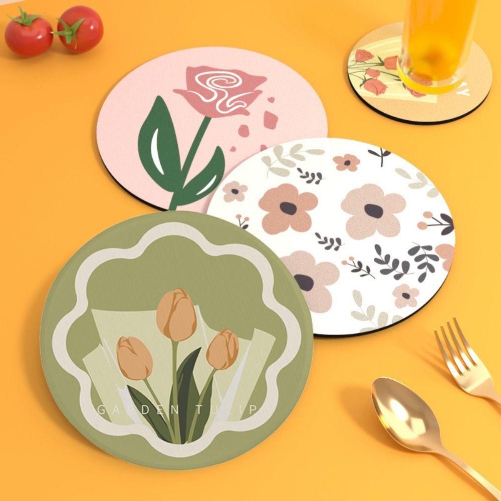 3PCS Non-slip Tulip Coaster Morandi Color Coffee Cup Pads Dining Table Mat Jewelry Photography