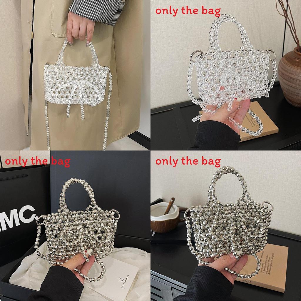 Transparent Bead Handbag With Bow Design And Top Opening For Casual Wear
