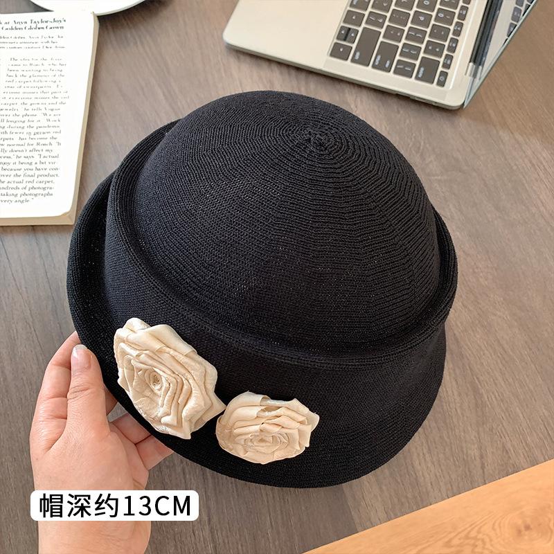 Hepburn Camellia Curled Linen Beret Women's Summer Thin Breathable Top Hat Show Face Small Hat Painter Hat
