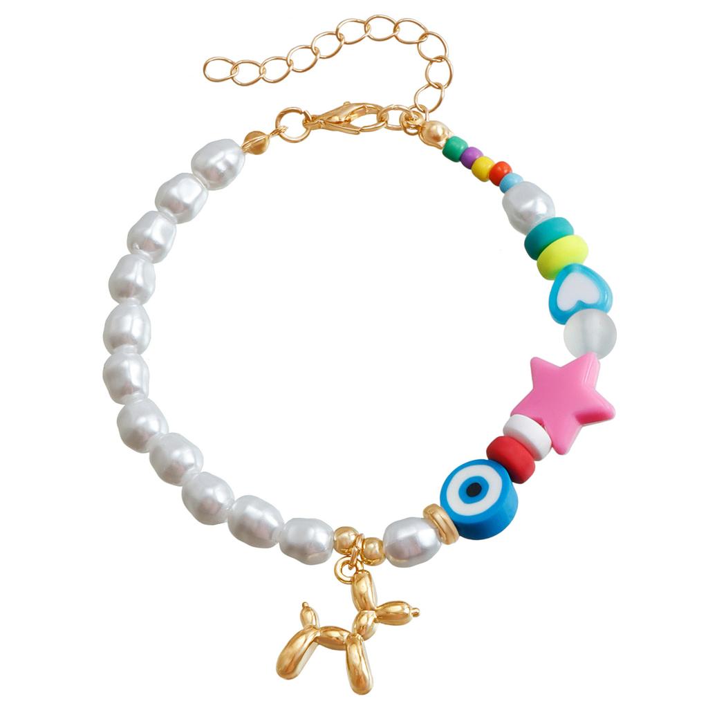 Ins Internet celebrity children's fun balloon puppy pendant bracelet, imitation pearl beaded bracelet