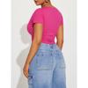 Women Sexy Deep V Neck Cropped Short Sleeve Slim Fit Casual Sports T Shirt