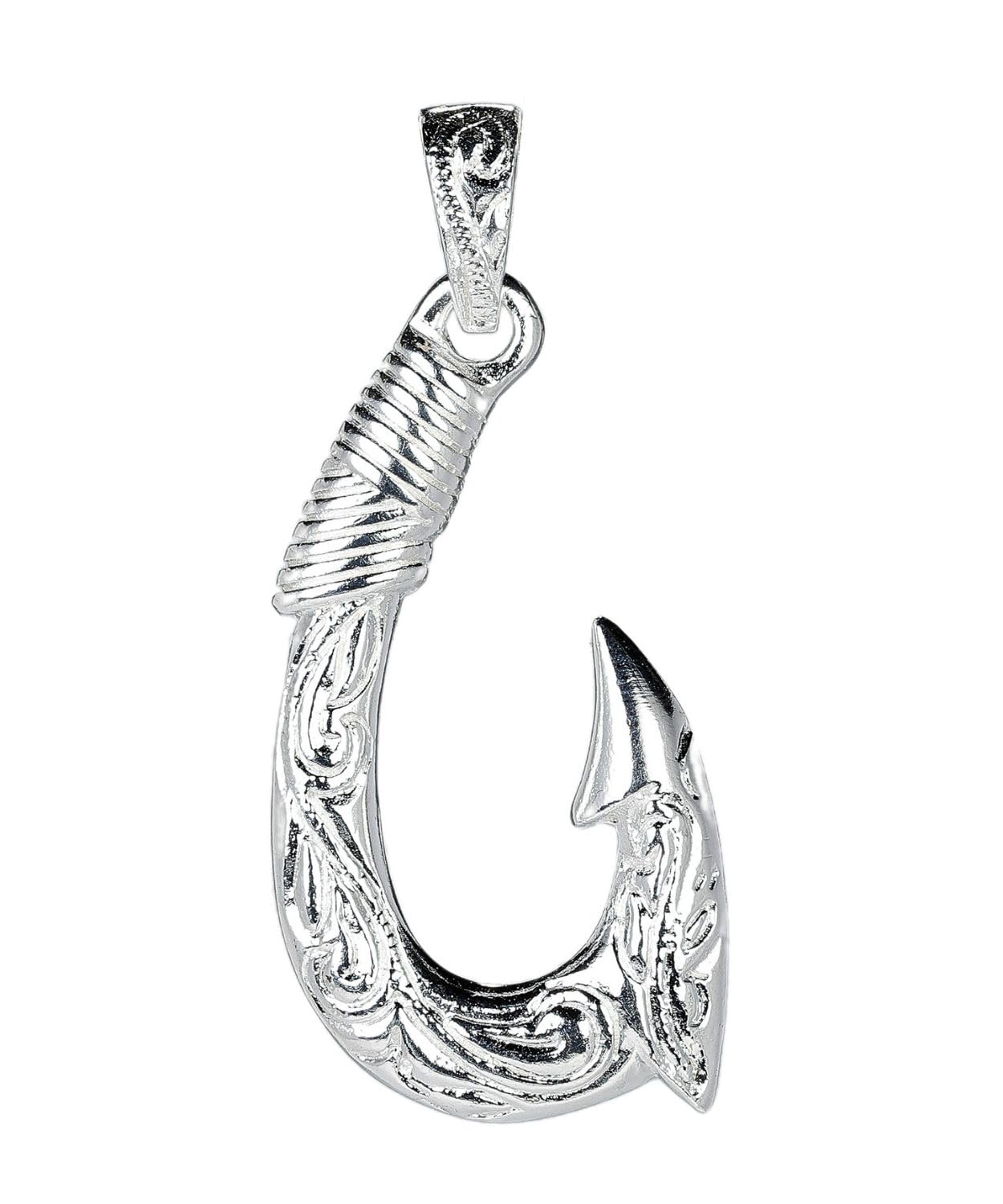 

[Four leaf] Sterling Silver 925 Hook Pendant Top, Fishing Hook Motif Design Charm, Chain Sold Separately, Men s and Women s Accessory Pendant Head