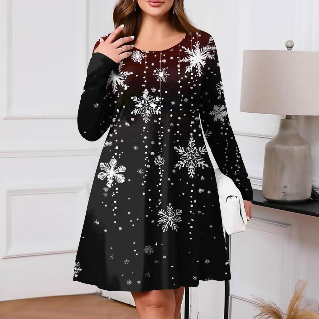 Dámské ležérní šaty s gradientním potiskem, kapsou, kulatým výstřihem a dlouhým rukávem ve větších velikostech na jaro/podzim