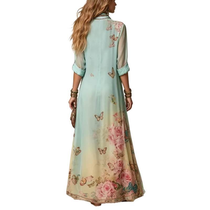 European and American Summer New Women's Clothing Printing Fresh Retro Elegant Long Women's Clothing Dress