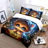 3Pcs Cute Kitten Lantern With Warm Light Duvet Cover Set With 3D Printing Design Soft Polyester Bedding Set All-Season Comfort
