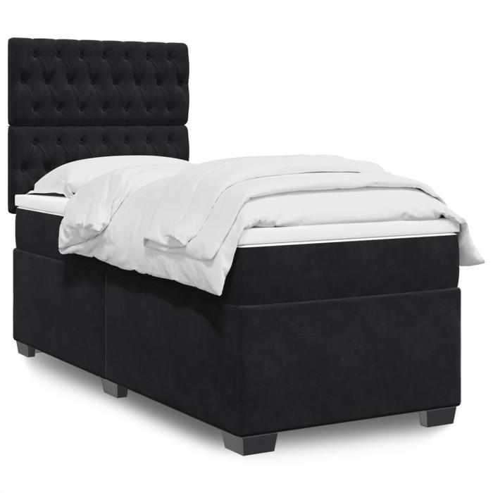 VidaXL Slatted Bed Base with Mattress Black 90x200 Cm Velvet 3290818