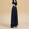 Women's Dark Blue High-Waisted Wide-Leg Jeans - 2024 Spring/Autumn, Slimming & Floor-Length