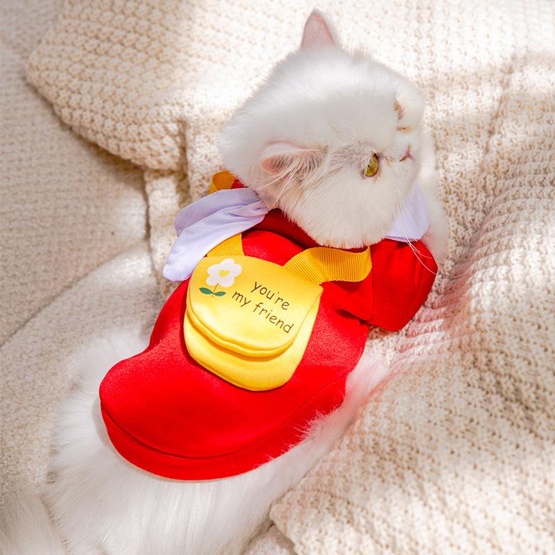 Cat Clothes Autumn and Winter Warm Two-legged Sweatshirt Anti-fall Hair Muppet Satchel Small Dogs Dog Pet Clothing