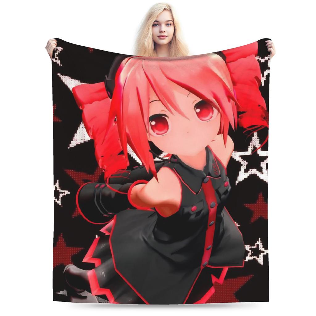 Kasane Teto Velvet Throw Blanket Anime Vtuber Blanket for Sofa Office Warm Plush Thin Quilt