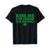 Kiss Me Im Irish Or Drunk Shamrock Funny Drinking Beer T Shirt Vintage Washed Soft Stretched Casual Slightly Breathable