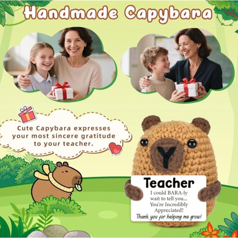 Handmade Knitted Positive Energy Capybara Dolls With Card Funny Crochet Emotional Support Animal Capybara Desktop Ornament Gifts