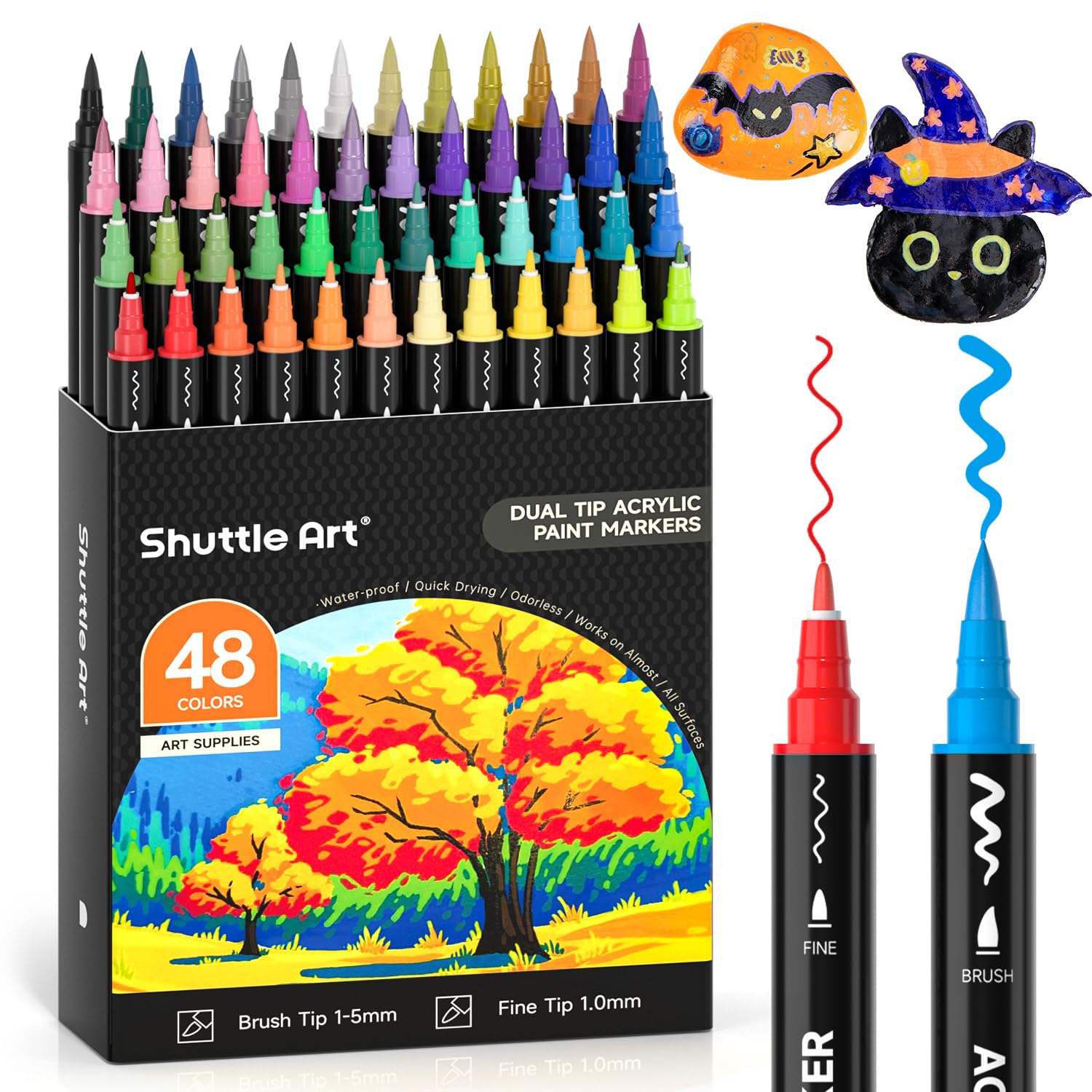 

Shuttle Art Acrylic Marker Brush and Fine Tip Twin Pen 48 for Writing on and Perfect for Handmade DIY and Art Great Gift Pens, Set, Colors,