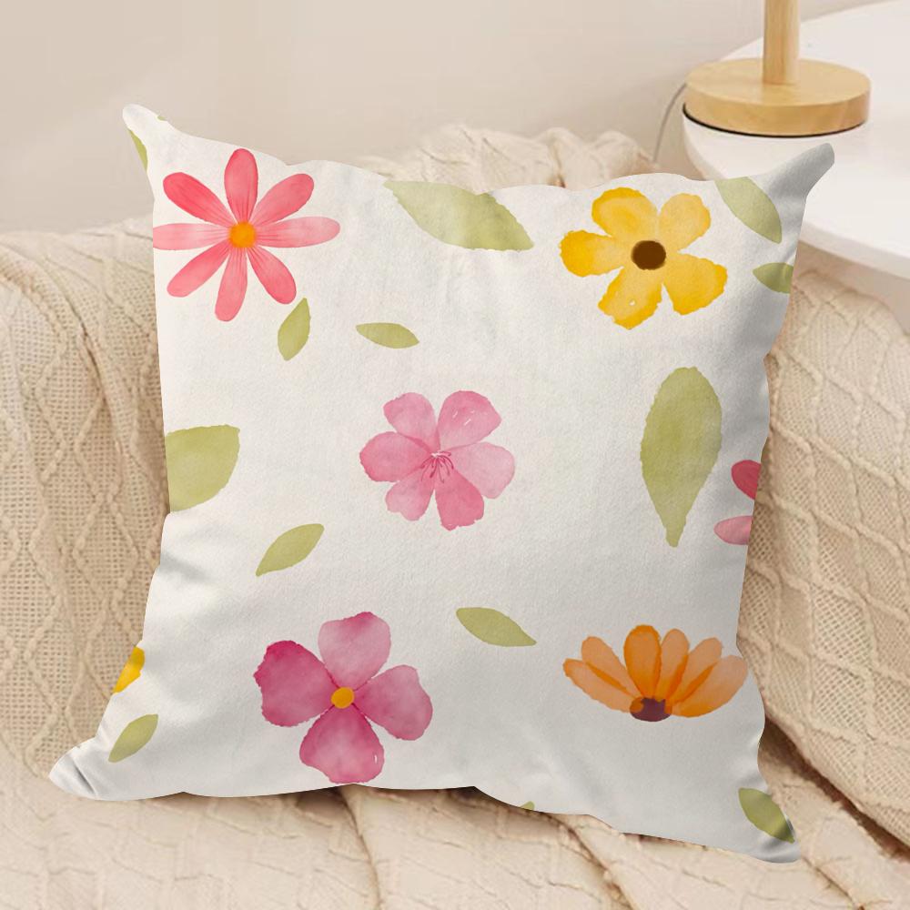Fresh Floral Print Cushion Cover Short plush Doublesided Print Square Throw Pillow Covers Sofa Home Cushion Decor