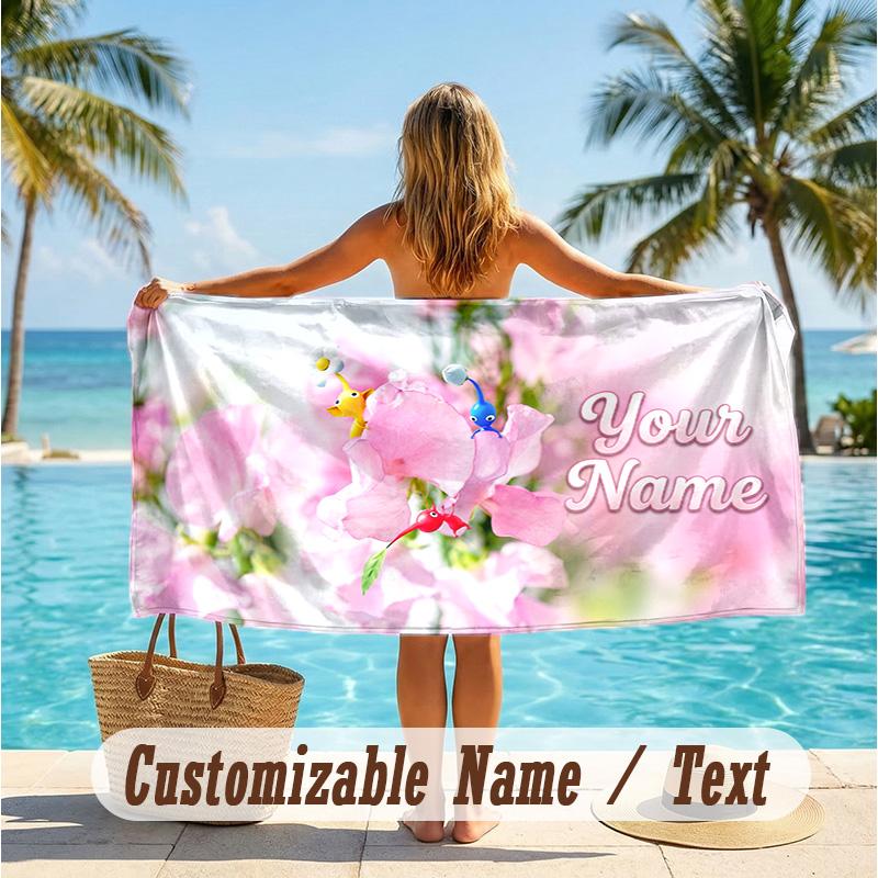 Custom Text Beach Towel, Soft Absorbent Swimming Multi-use TowelPikmin