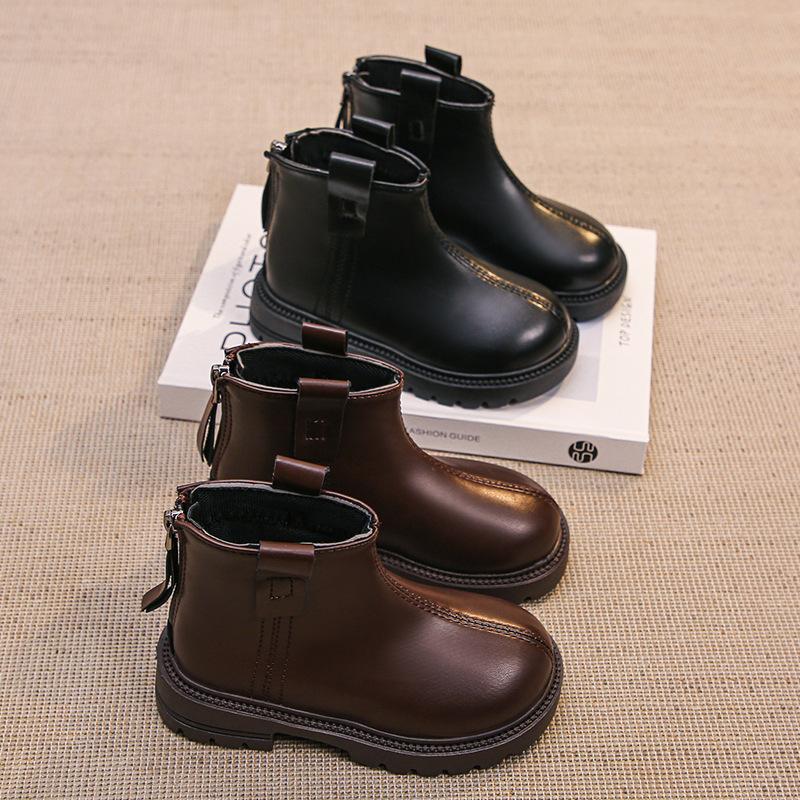 Boys and Girls Autumn 2025 New Children's Short Boots Korean Version Fashionable Simple Versatile Girls Leather Boots Round Head Single Boots
