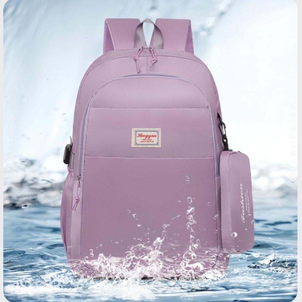 Fashion Solid Color Laptop Backpack Nylon Large Capacity Students School Bag with Mini Storage Pouch Lightweight Travel Daypack