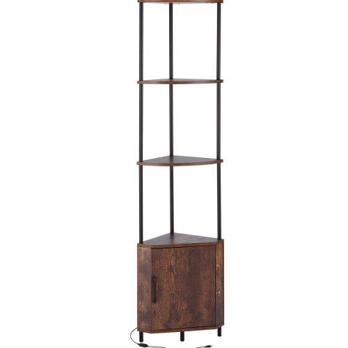 VEVOR 5 Tier Corner Shelf, Tall Corner Stand with LED Light and Doors, Wall Shelves Tower Storage Organizer, Metal Frame & Wooden Shelves