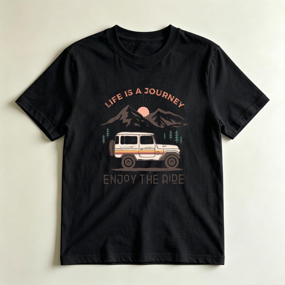 Road Trip Travel Lover Gift TShirt Retro Life Is A Journey Enjoy The Ride Mountain Sunset Top Outdoor Wilderness Adventure Tee
