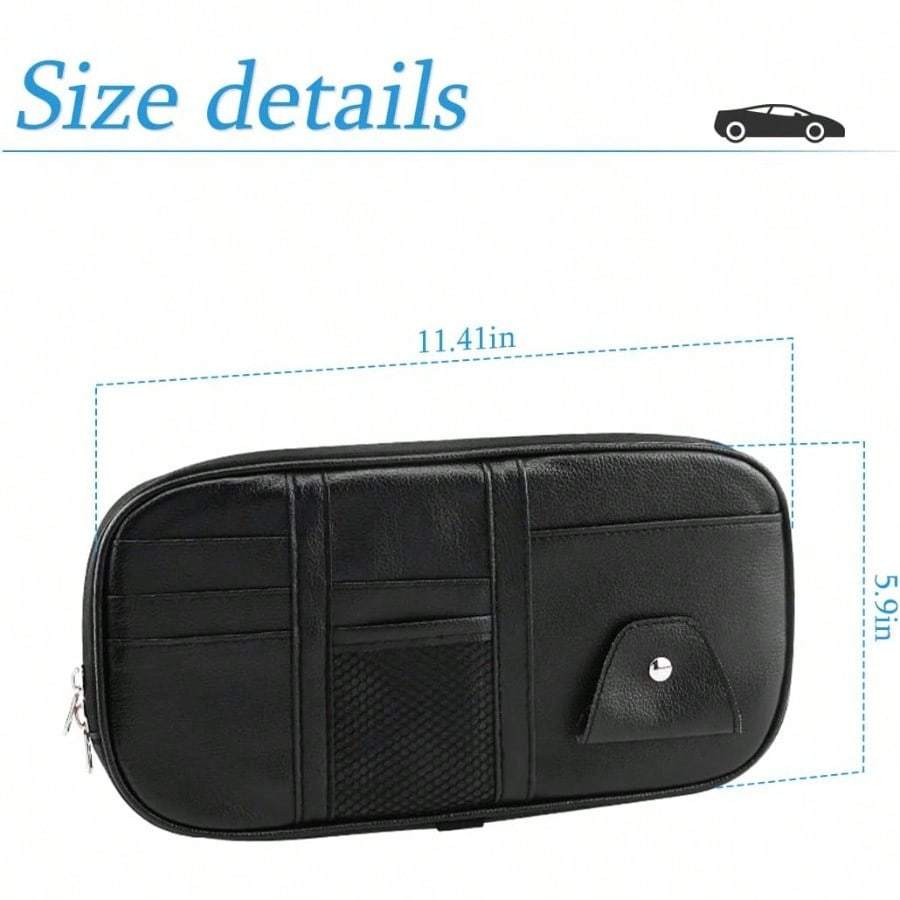 Car Sun Visor Organizer Multi-Pocket Storage For Sunglasses, Cards, Cash, License, Pen & Keys | Auto Interior Accessory With Zipper Net Pocket