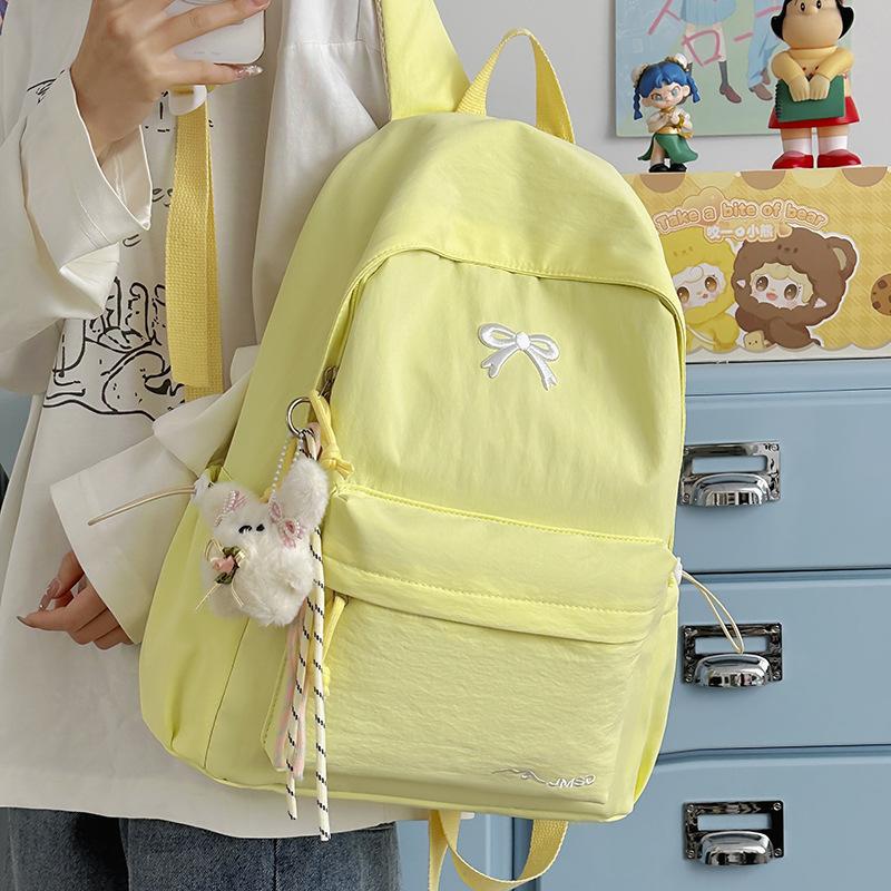 Schultasche Koreanische Version ins einfarbiger Rucksack Damen einfacher Rucksack mit großer Kapazität Schleife Schülerschultasche modisch vielseitig Freizeitrucksack