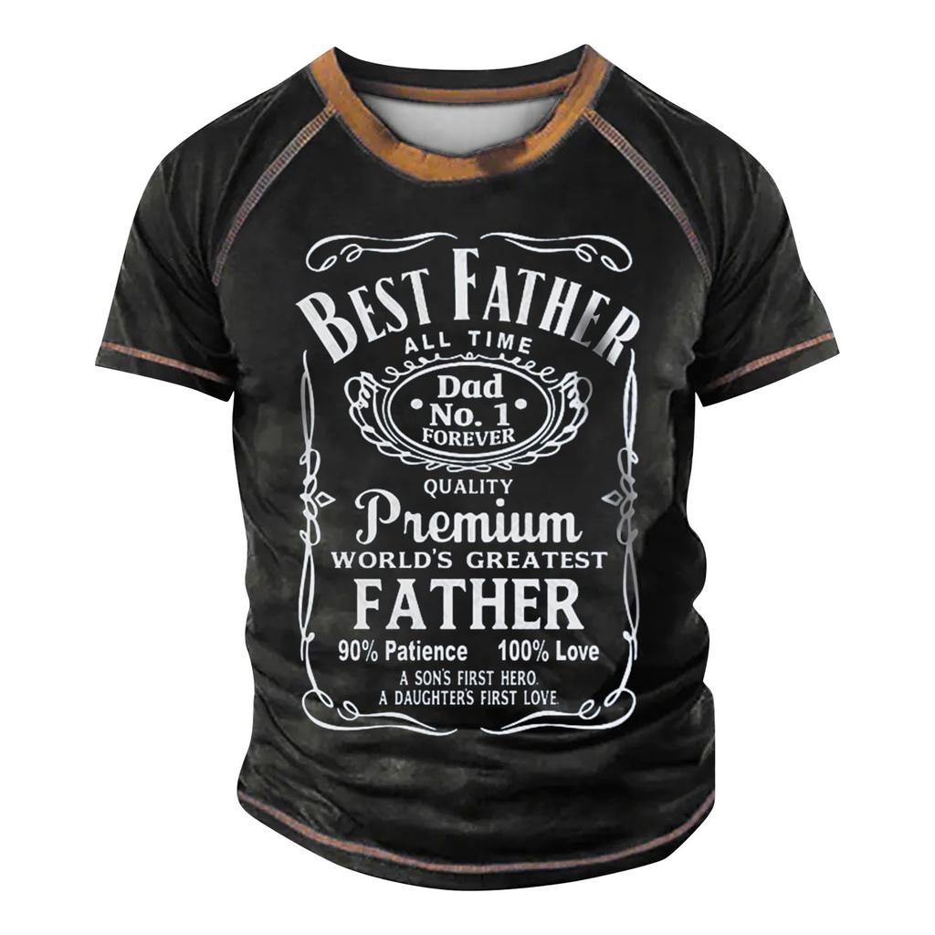 Men's Raglan T-shirt Retro Short Sleeve Round Neck Letter Printing Tops