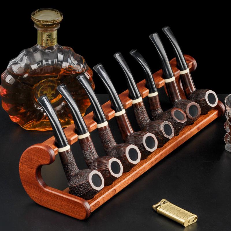 Sapele Solid Wood 8-Position Pipe Display Stand