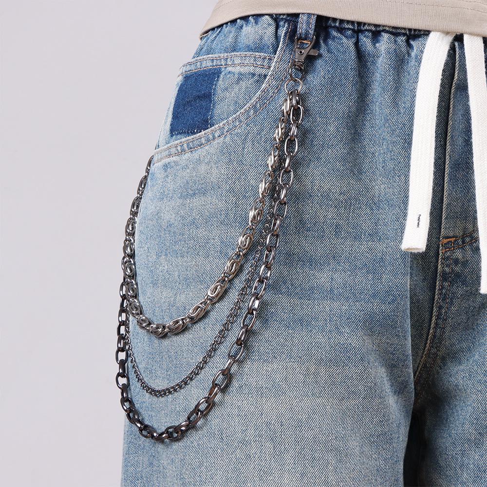 European & American Hip Hop Multi-Layer Gun Black Metal Waist & Pant Chain