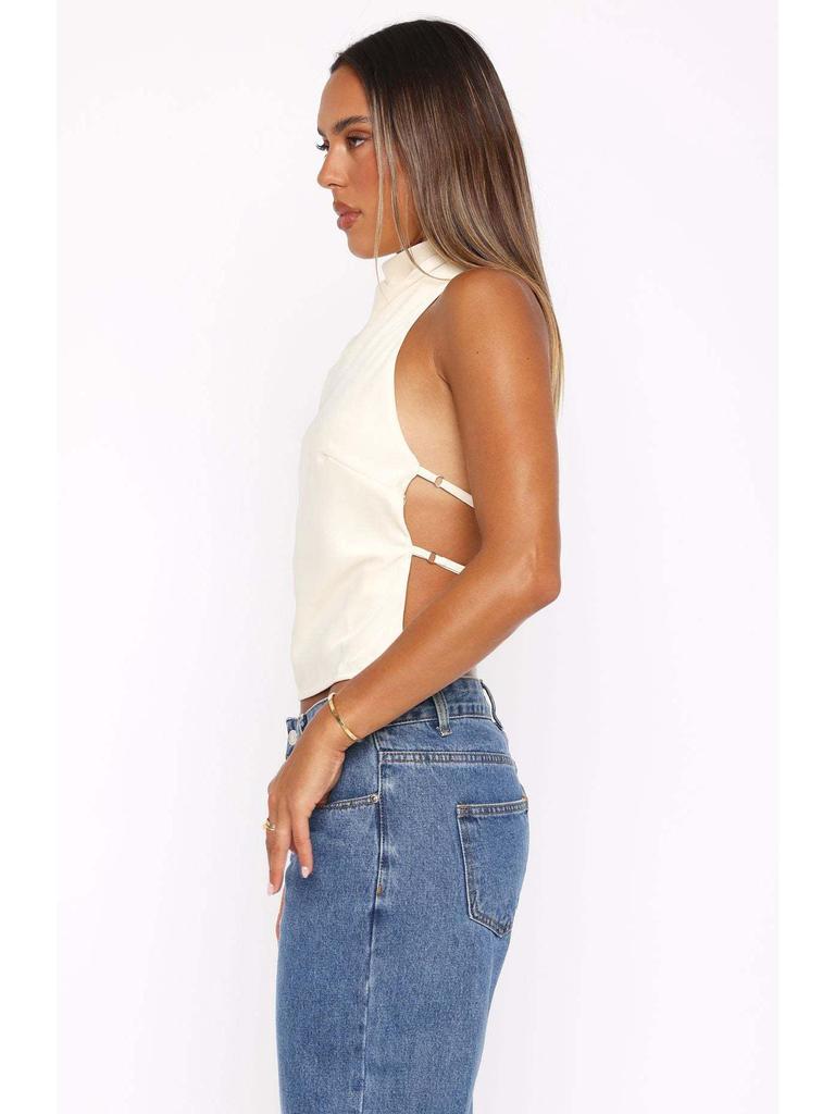 Spring 2025 European & American Style Satin Backless Top - Women's Streetwear